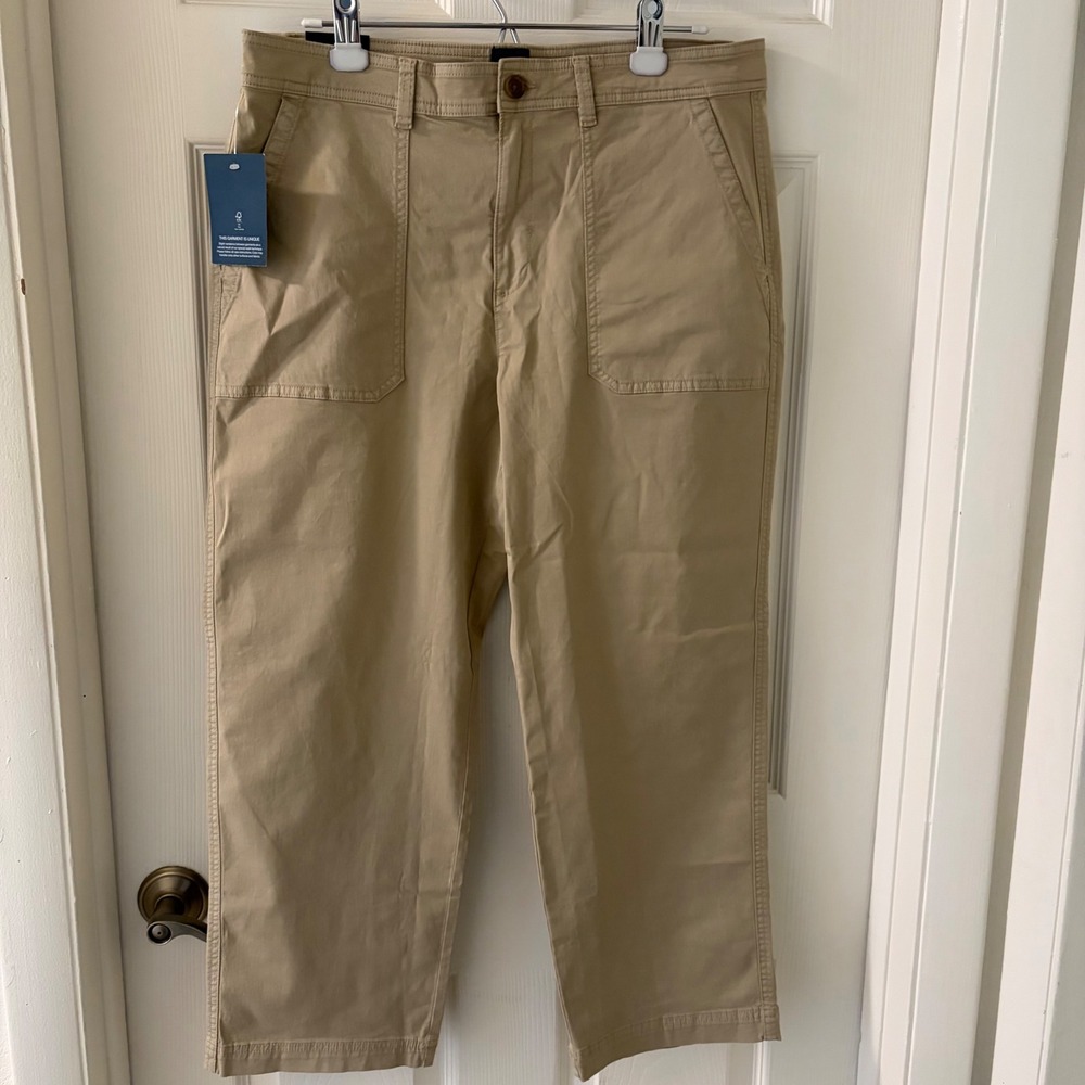 GAP Ankle Trouser Pants Womens 14 Tan Khaki Straight Leg Patch Pockets 27" NWT